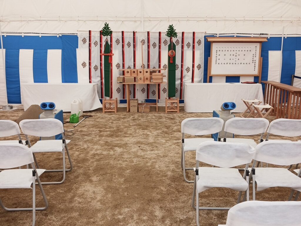 福山市立大学新棟整備事業に係る安全祈願祭 会場設営